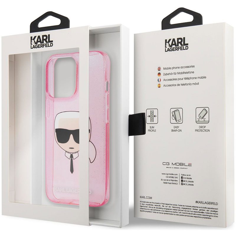 Karl Lagerfeld TPU Full Glitter Karl Head Rózsaszín iPhone 13 Pro Max Tok