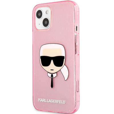 Karl Lagerfeld TPU Full Glitter Karl Head Rózsaszín iPhone 13 Tok