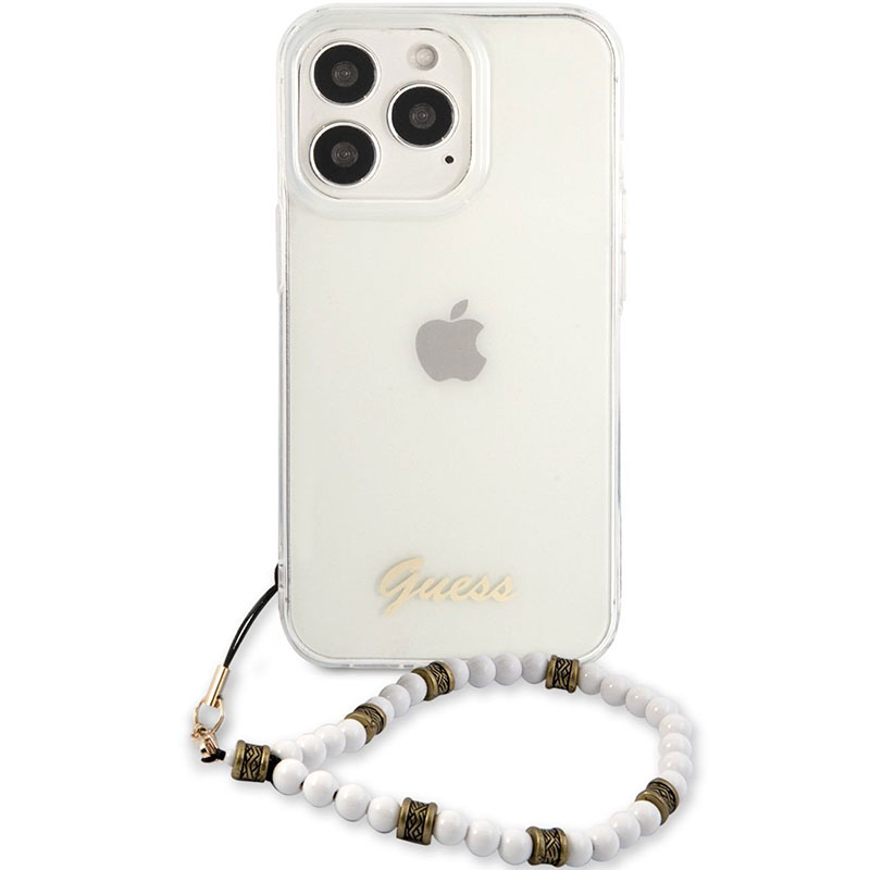Guess PC Script and Fehér Pearls Transparent iPhone 13 Pro Max Tok