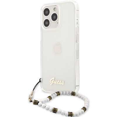 Guess PC Script and Fehér Pearls Transparent iPhone 13 Pro Max Tok