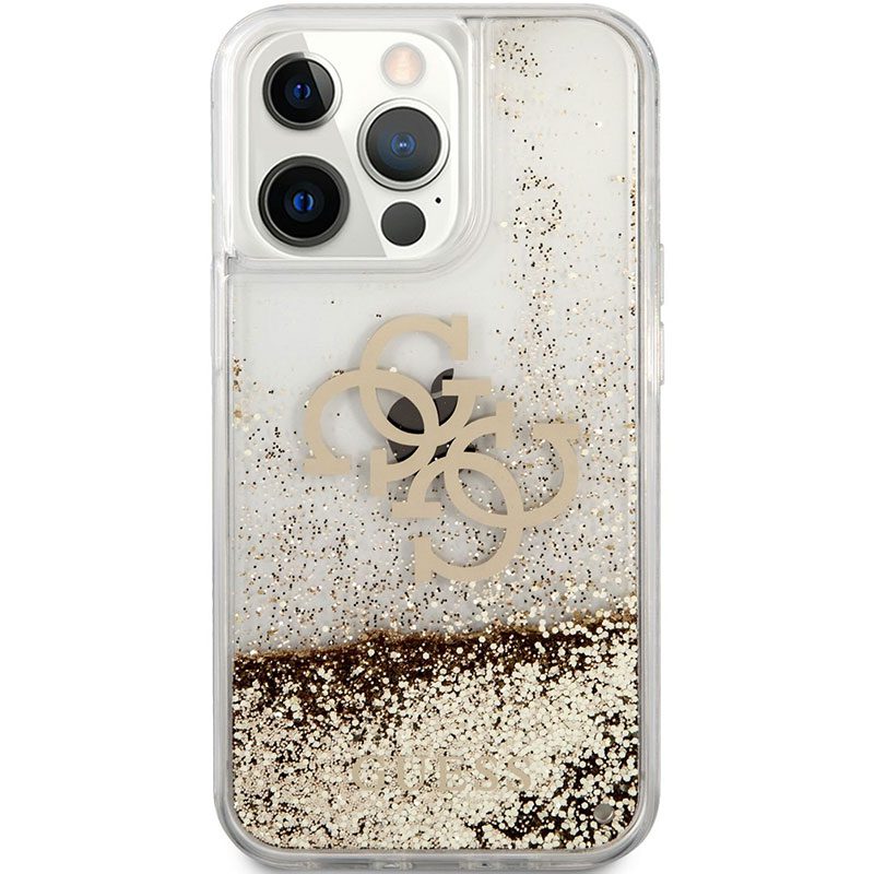 Guess TPU Big 4G Liquid Glitter Arany Transparent iPhone 13 Pro Tok