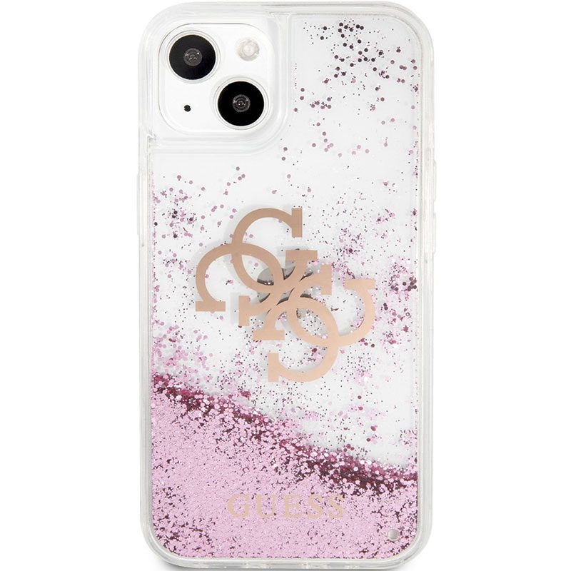 Guess TPU Big 4G Liquid Glitter Rózsaszín Transparent iPhone 13 Tok