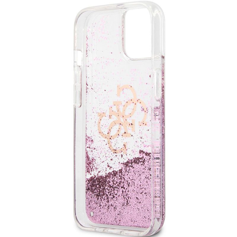 Guess TPU Big 4G Liquid Glitter Rózsaszín Transparent iPhone 13 Tok