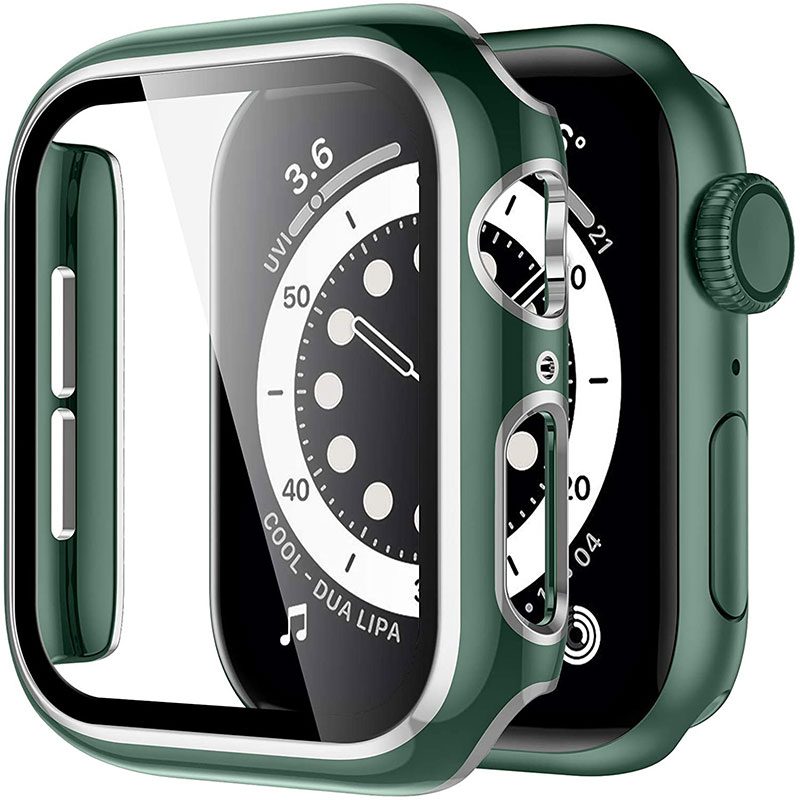 Üvegfóliás védőtok Apple Watch Green Silver