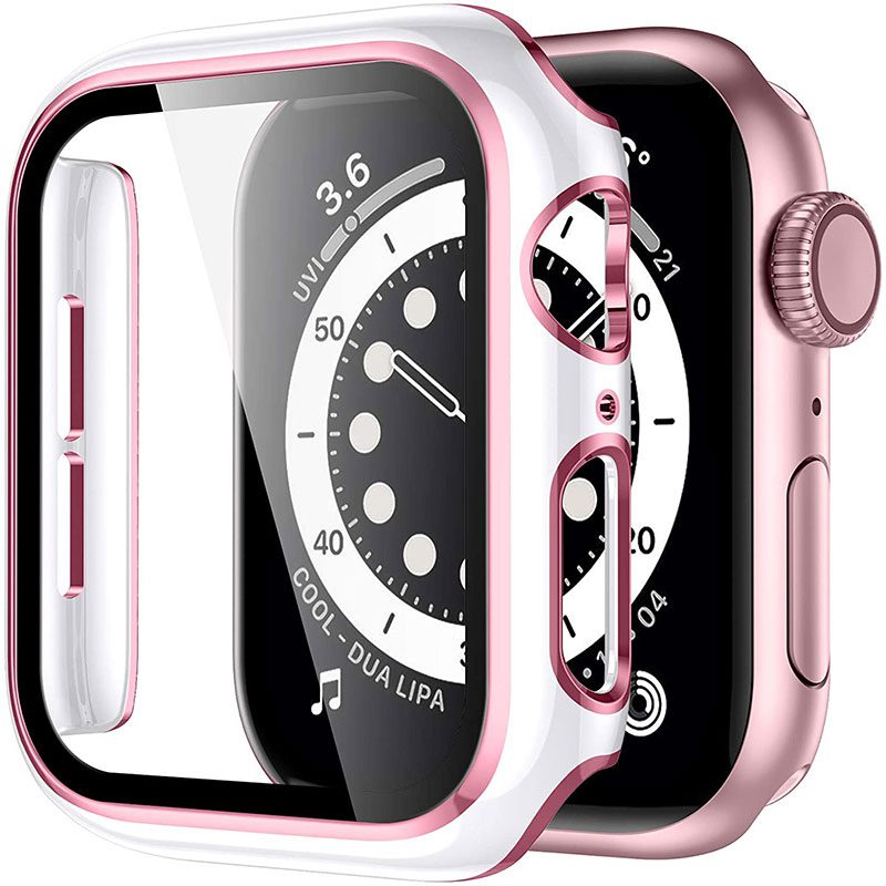 Üvegfóliás védőtok Apple Watch White Pink