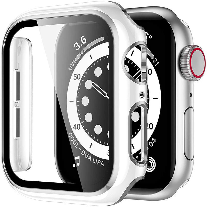 Üvegfóliás védőtok Apple Watch White Silver