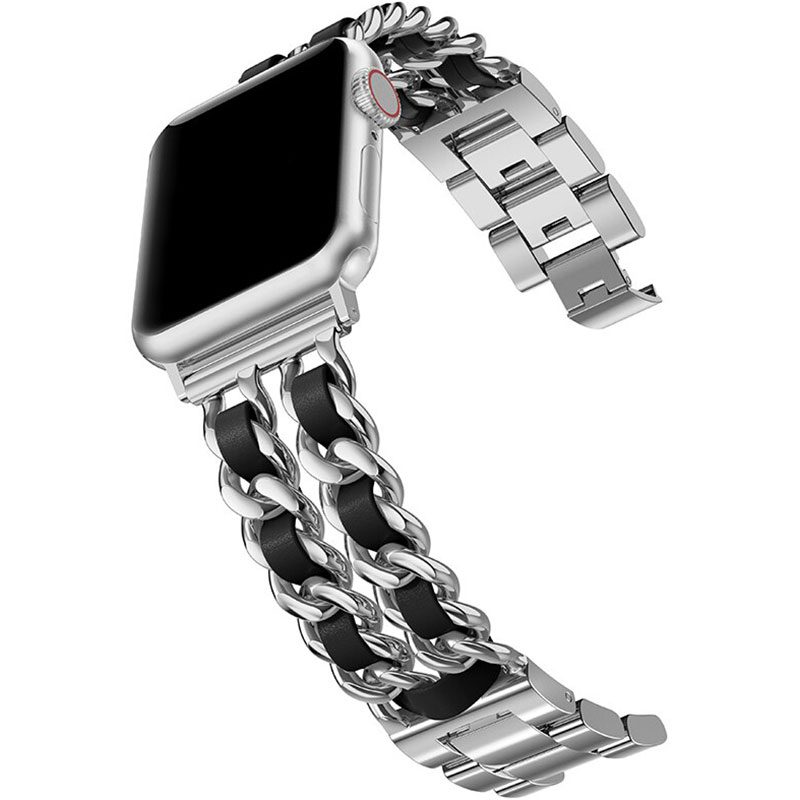 Cuban Szíj Apple Watch 45/44/42/Ultra Silver Fekete