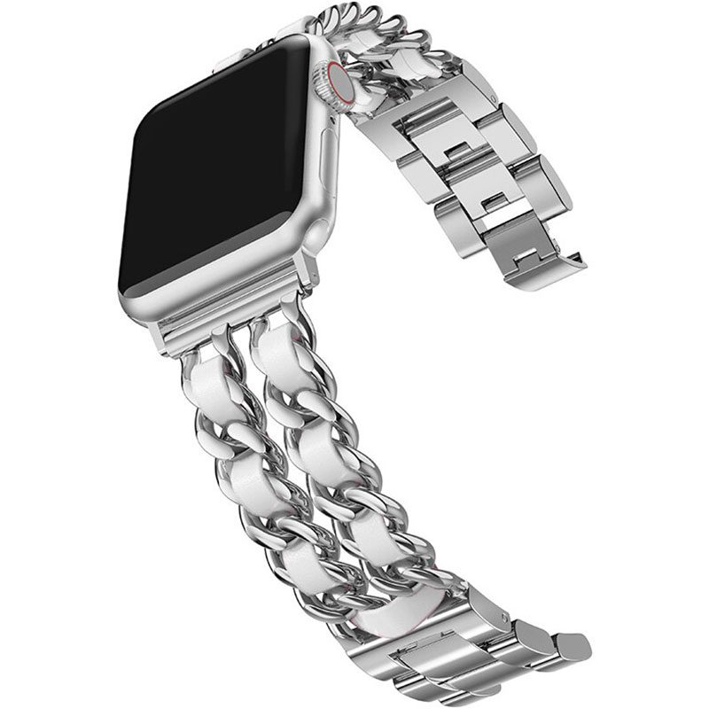 Cuban Szíj Apple Watch 45/44/42/Ultra Silver Fehér