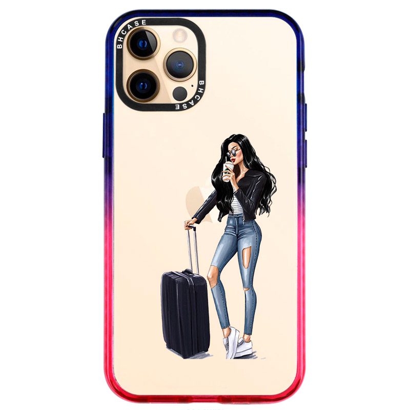 Woman Fekete Haired With Baggage iPhone 12 Pro Max Tok