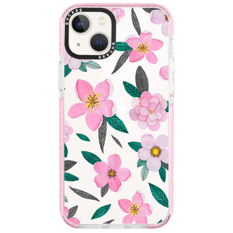Rózsaszín Floral iPhone 14 Tok
