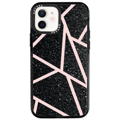 Fekete Glitter Rózsaszín iPhone 12/12 Pro Tok