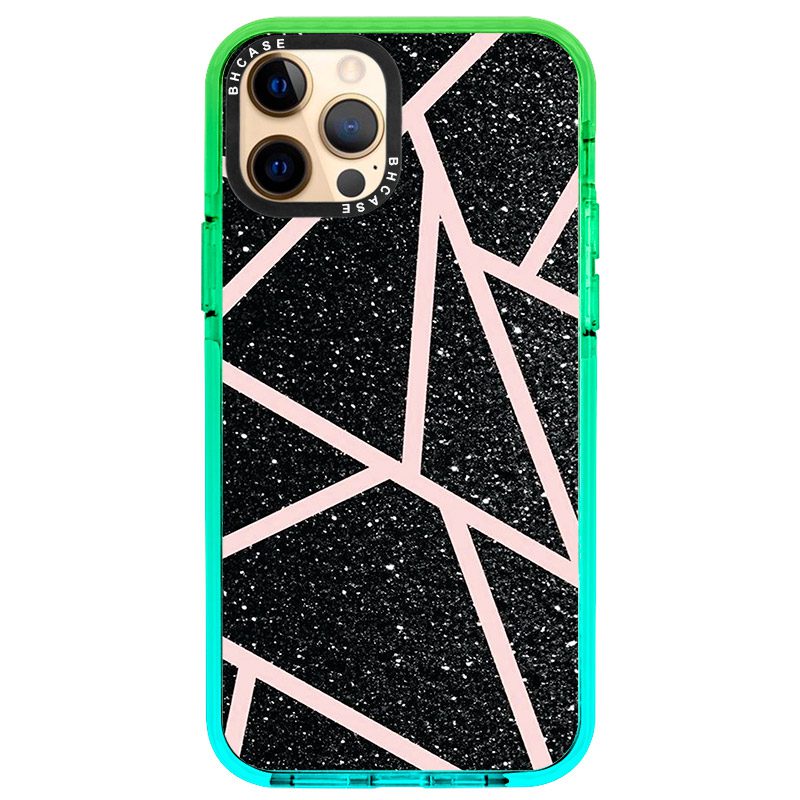 Fekete Glitter Rózsaszín iPhone 12 Pro Max Tok