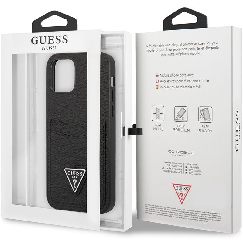 Guess Saffiano Double Card Fekete iPhone 12/12 Pro Tok