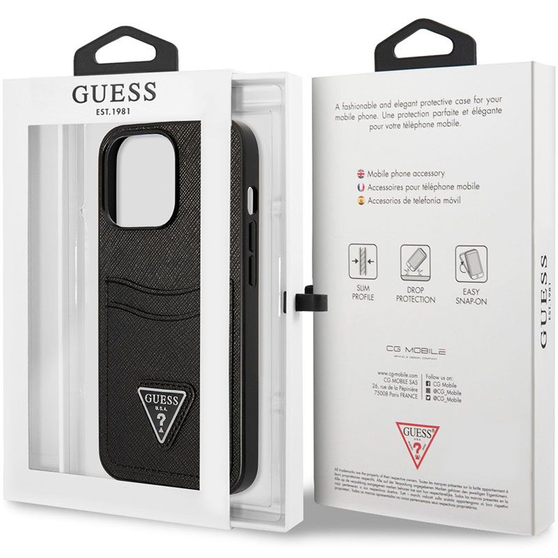 Guess Saffiano Double Card Fekete iPhone 13 Pro Max Tok