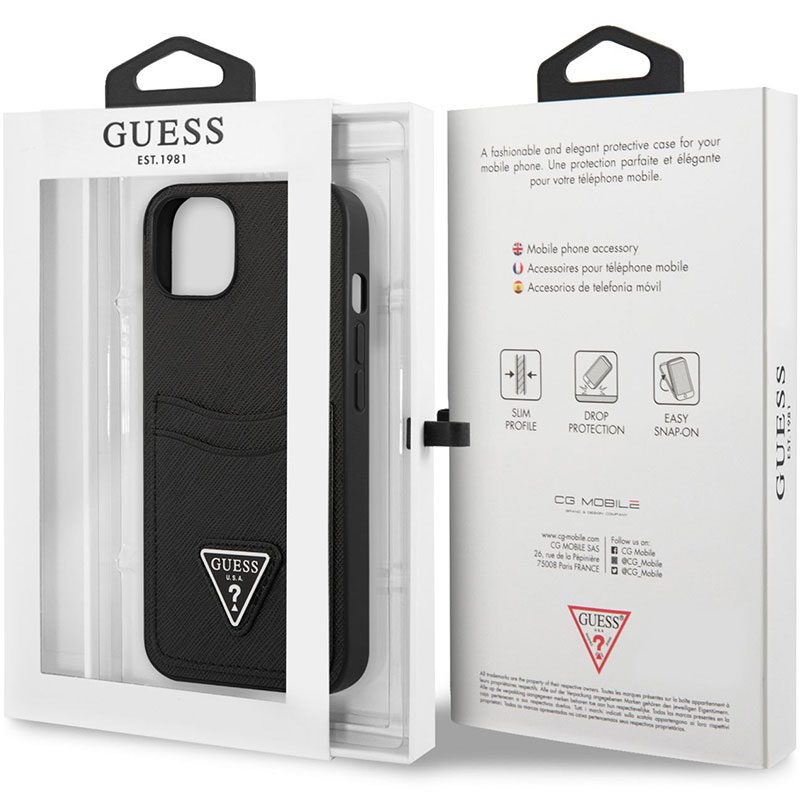 Guess Saffiano Double Card Fekete iPhone 13 Mini Tok
