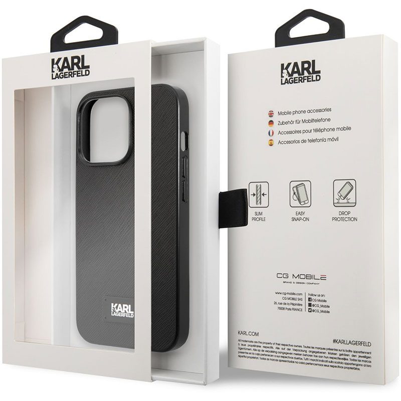 Karl Lagerfeld Saffiano Plaque Fekete iPhone 13 Pro Max Tok