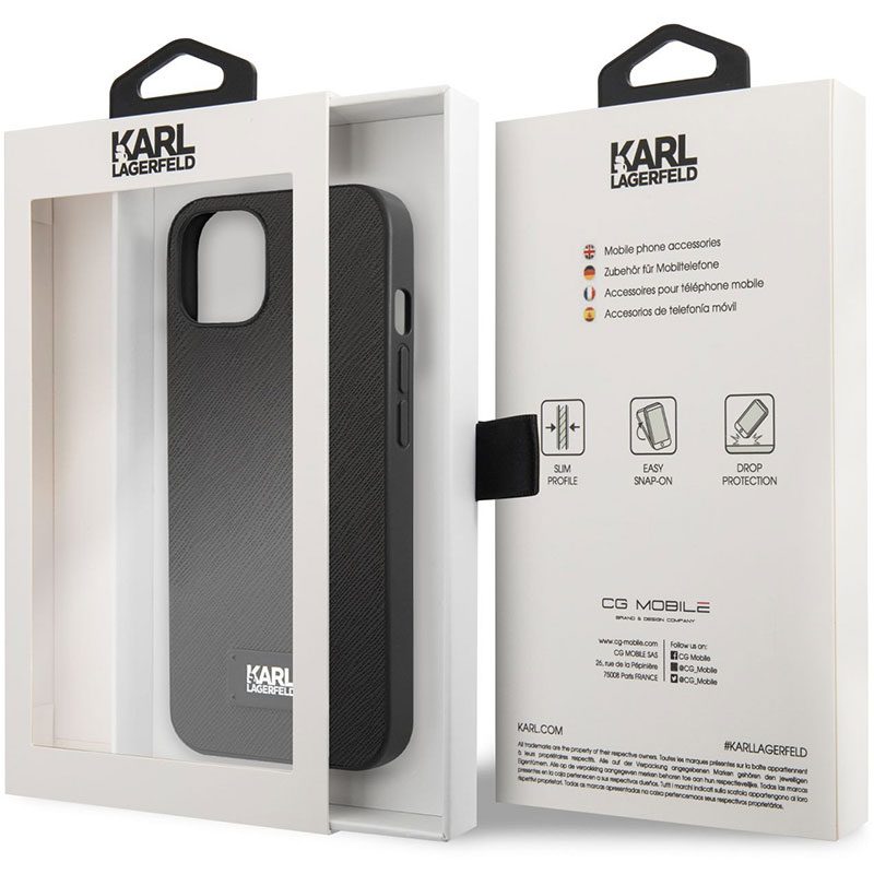Karl Lagerfeld Saffiano Plaque Fekete iPhone 13 Tok
