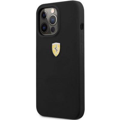 Ferrari Liquid Silicone Metal Logo Fekete iPhone 13 Pro Max Tok