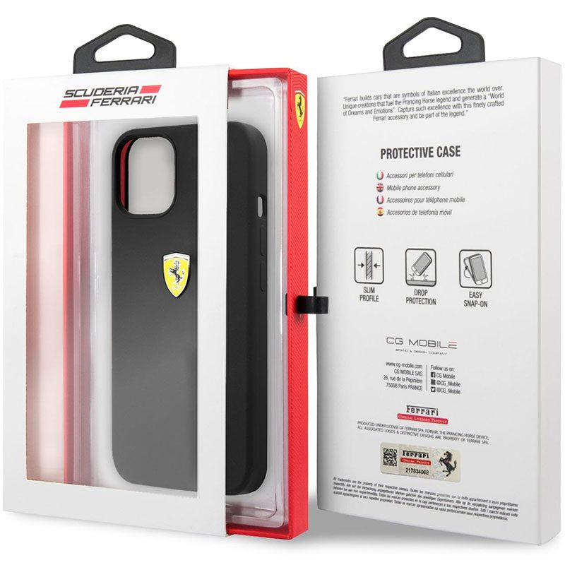 Ferrari Liquid Silicone Metal Logo Fekete iPhone 13 Tok