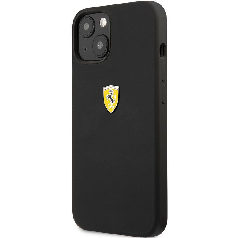 Ferrari Liquid Silicone Metal Logo Fekete iPhone 13 Tok