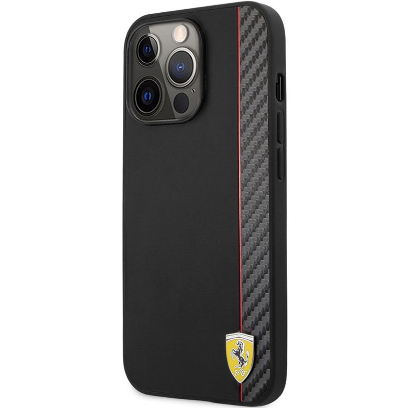 Ferrari Smooth and Carbon Effect Fekete iPhone 13 Pro Max Tok