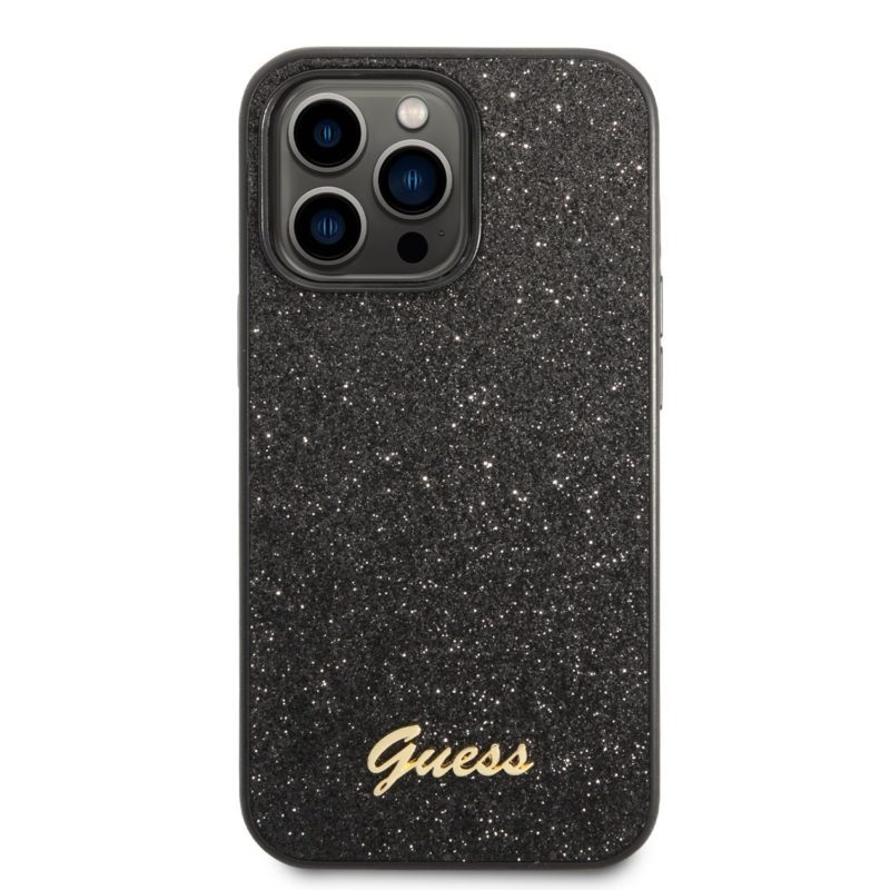 Guess PC/TPU Glitter Flakes Metal Logo Fekete iPhone 14 Pro Max Tok