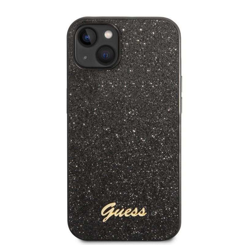 Guess PC/TPU Glitter Flakes Metal Logo Fekete iPhone 14 Plus Tok