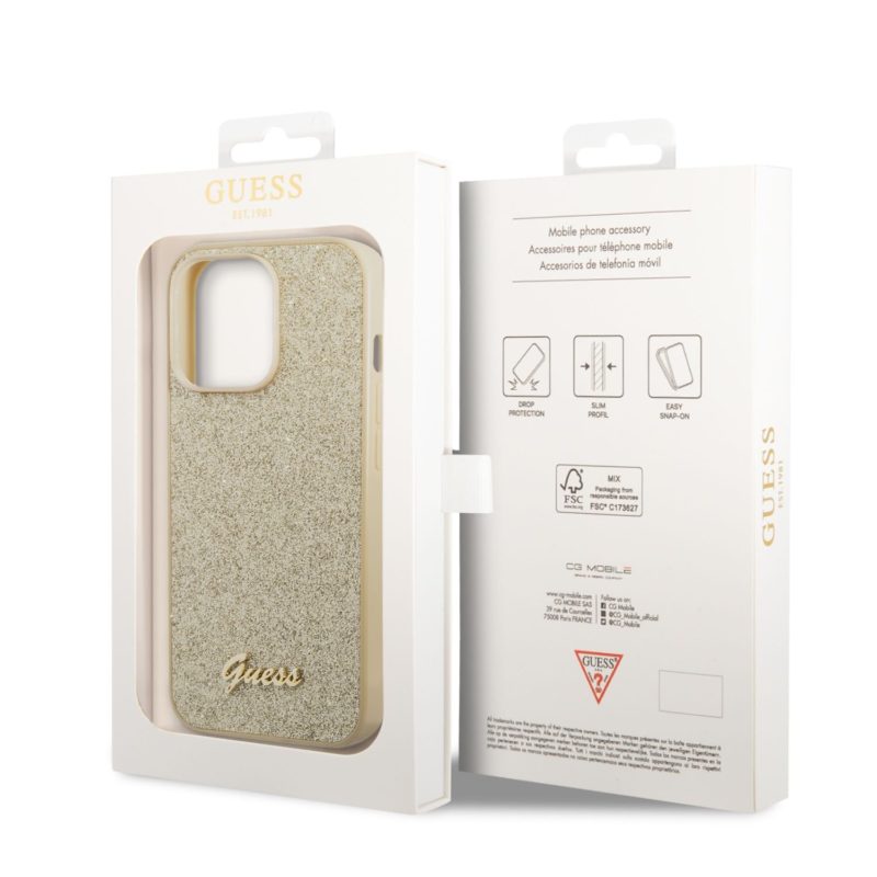 Guess PC/TPU Glitter Flakes Metal Logo Arany iPhone 14 Plus Tok
