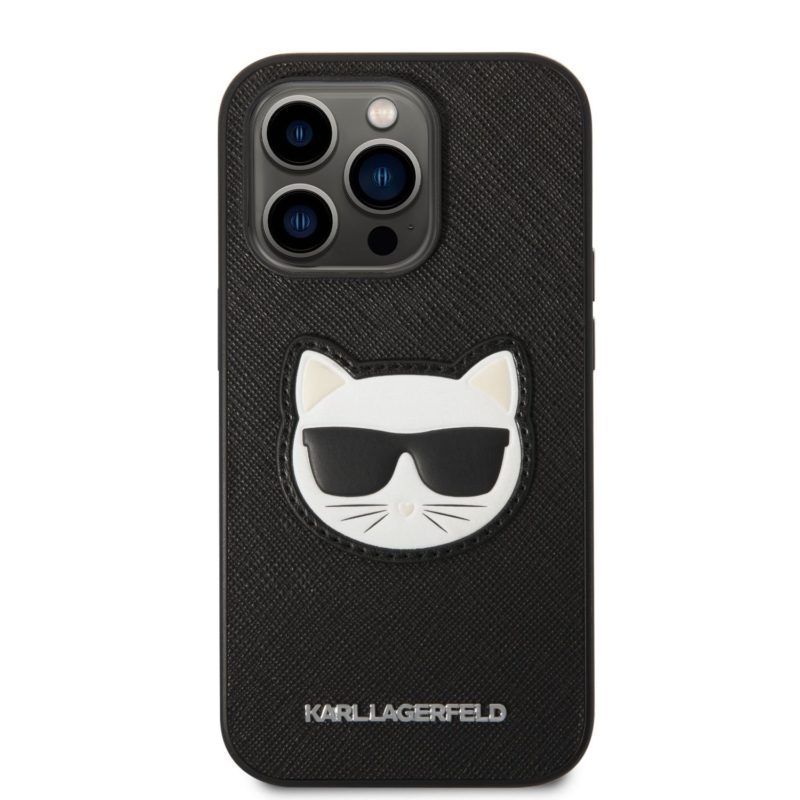Karl Lagerfeld PU Saffiano Choupette Head Fekete iPhone 14 Pro Tok