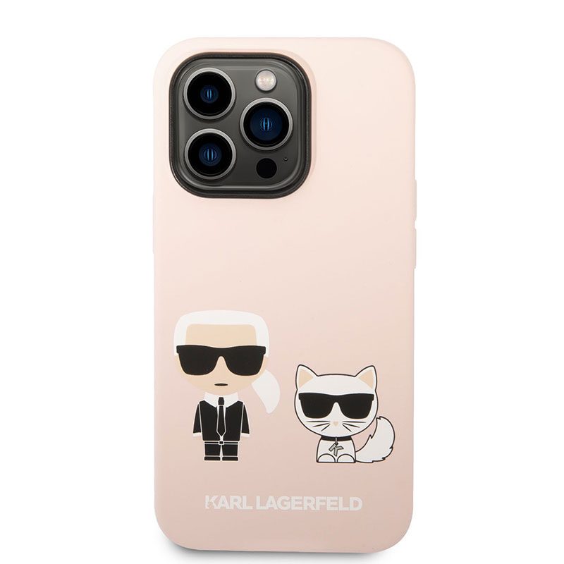 Karl Lagerfeld and Choupette Liquid Silicone Pink iPhone 14 Pro Tok