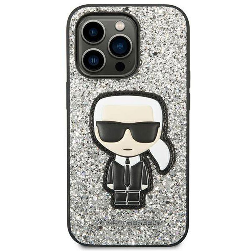Karl Lagerfeld Glitter Flakes Ikonik Silver iPhone 14 Pro Tok