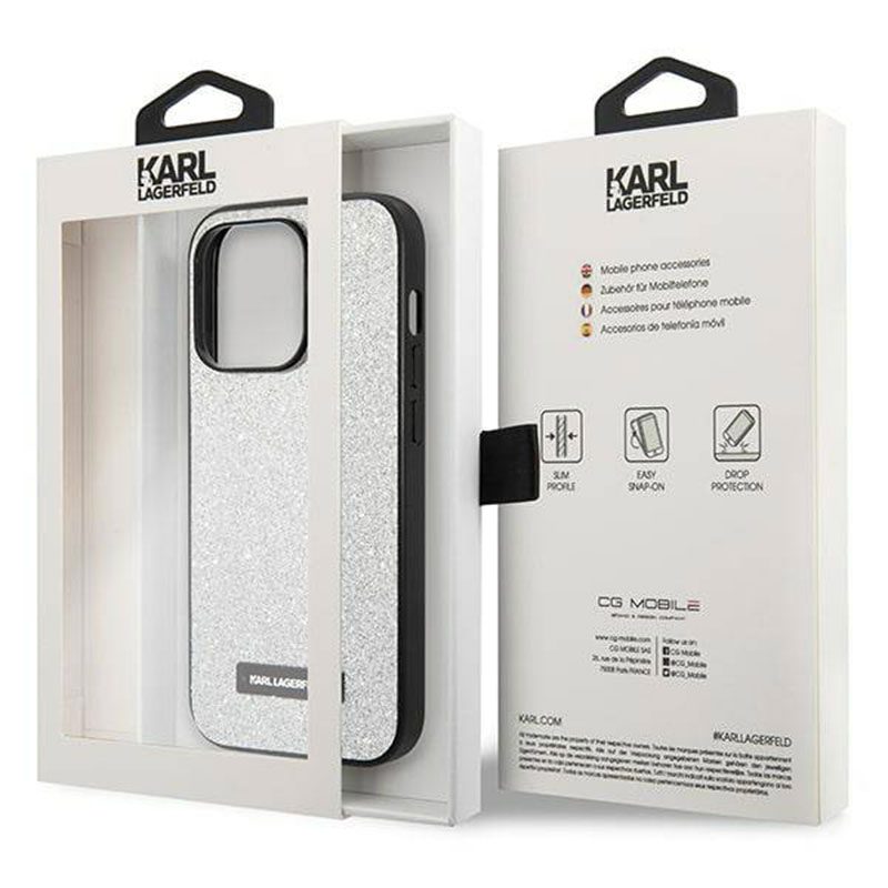 Karl Lagerfeld Glitter Plague Silver iPhone 14 Pro Tok