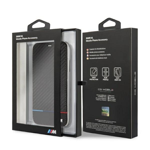 BMW BMTRBKI61PUCARTCBK Book Black Carbon Tricolor Stripe iPhone XR Tok