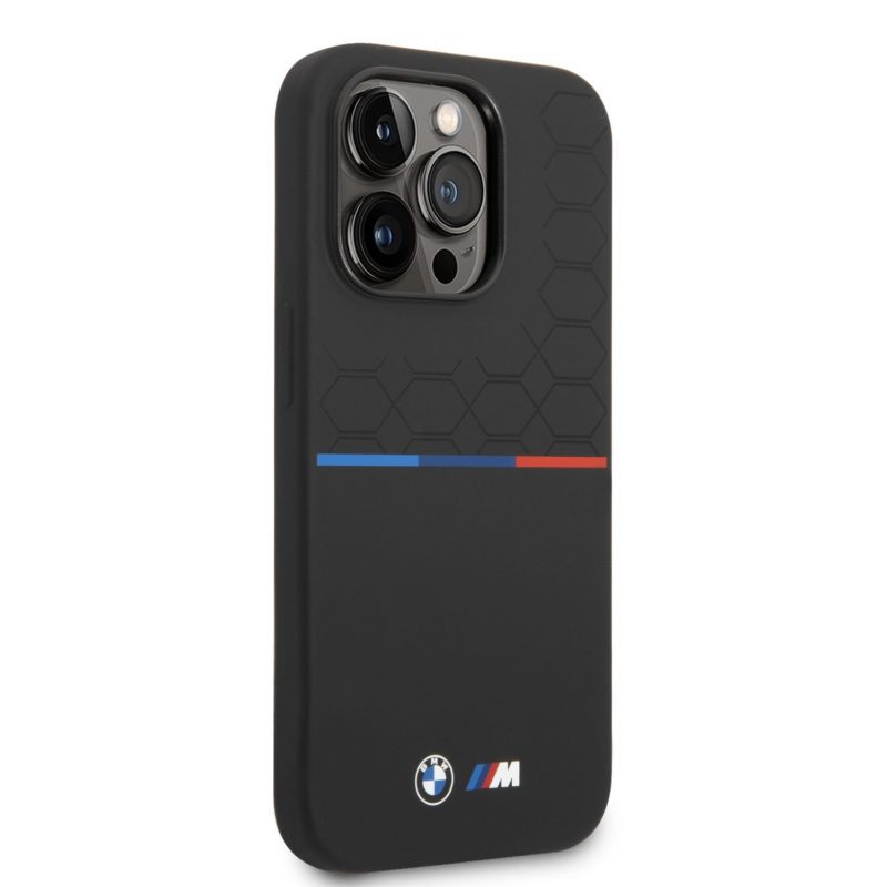BMW M Liquid Silicone Tricolor iPhone 14 Pro Tok Black