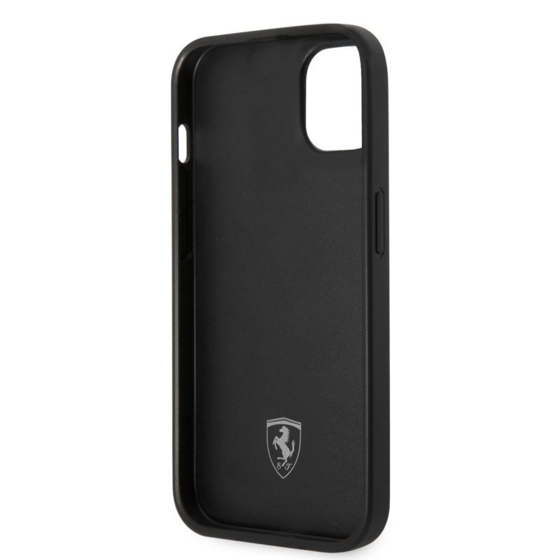 Ferrari Leather Embossed Stripes iPhone 14 Plus Tok Black