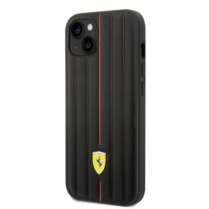 Ferrari Leather Embossed Stripes iPhone 14 Plus Tok Black