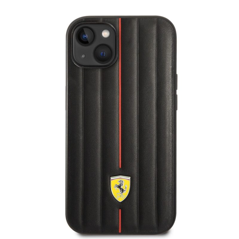 Ferrari Leather Embossed Stripes iPhone 14 Tok Black