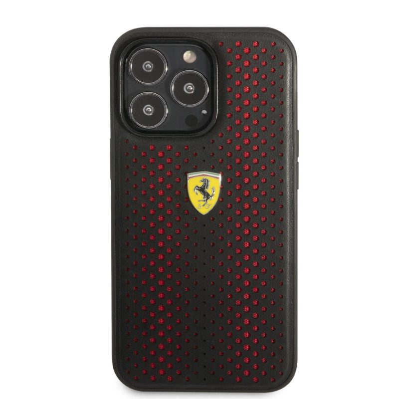 Ferrari PU Leather Perforated iPhone 14 Pro Max Tok Red