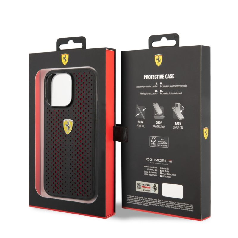Ferrari PU Leather Perforated iPhone 14 Pro Max Tok Red