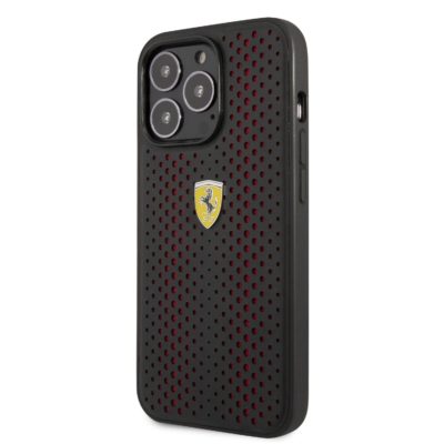 Ferrari PU Leather Perforated iPhone 14 Pro Tok Red