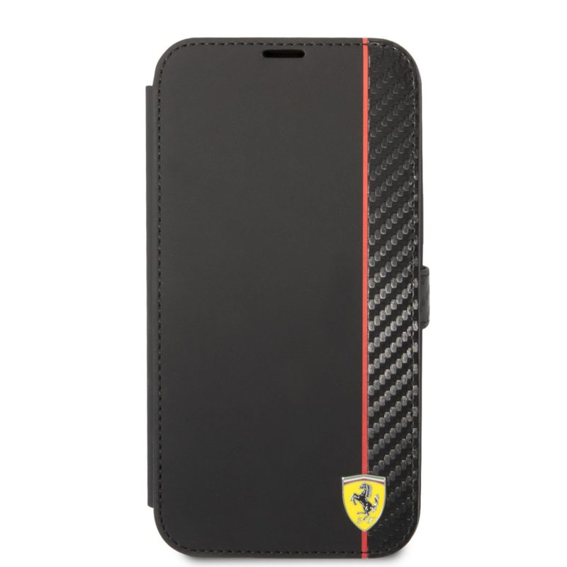 Ferrari Smooth and Carbon Effect Book iPhone 14 Pro Max Tok Black