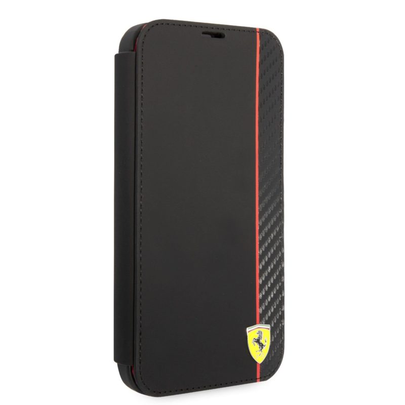 Ferrari Smooth and Carbon Effect Book iPhone 14 Pro Max Tok Black