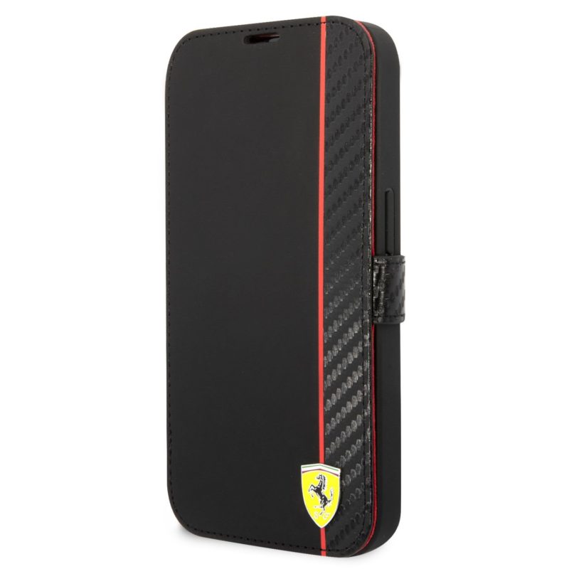 Ferrari Smooth and Carbon Effect Book iPhone 14 Pro Tok Black
