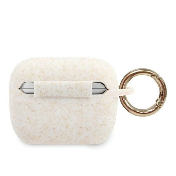 Guess GUACAPSILGLWH Ring Triangle White/Glitter Silicone AirPods Pro Tok