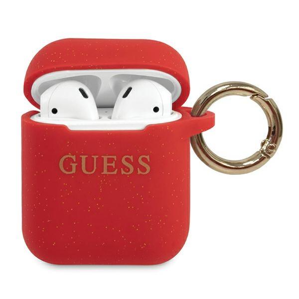 Guess GUACCSILGLRE  Ring Red/Glitter Silicone AirPods 1/2 Tok