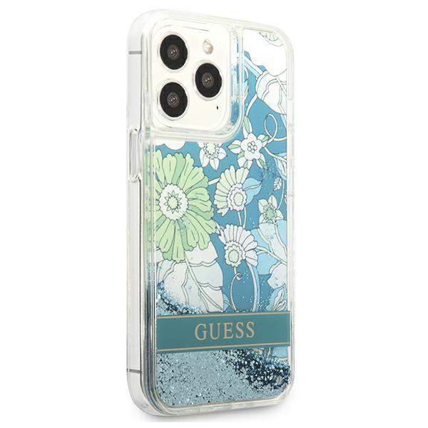 Guess GUHCP13LLFLSN Green Flower Liquid Glitter iPhone 13 Pro Tok