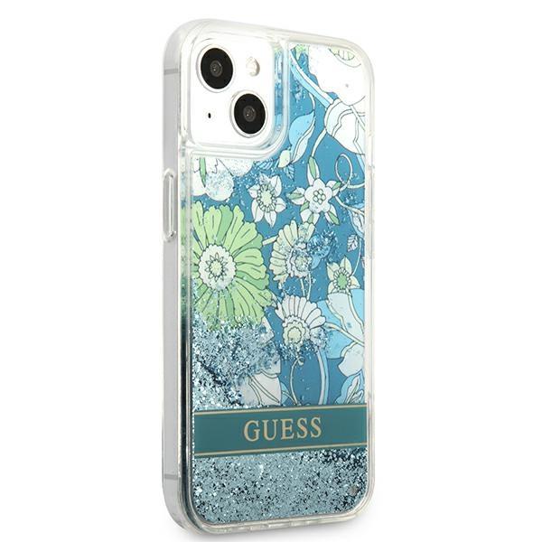 Guess GUHCP13MLFLSN Green Flower Liquid Glitter iPhone 13 Tok