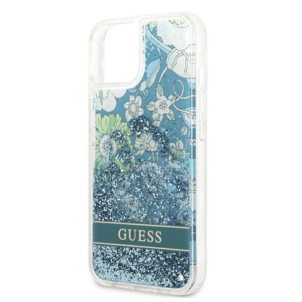 Guess GUHCP13MLFLSN Green Flower Liquid Glitter iPhone 13 Tok