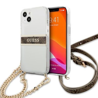 Guess GUHCP13SKC4GBGO Transparent 4G Brown Strap Gold Chain iPhone 13 Mini Tok