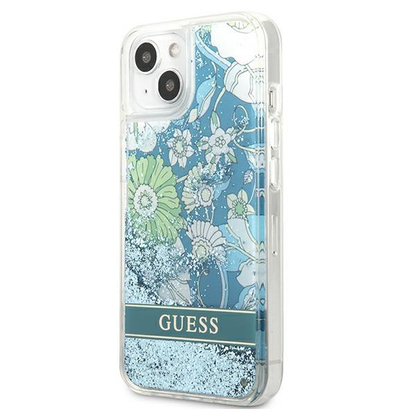 Guess GUHCP13SLFLSN Green Flower Liquid Glitter iPhone 13 Mini Tok